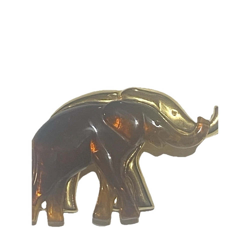 VTG Elephants Pin Gold Tone and Resin Trunk Up Good Luck Brooch
